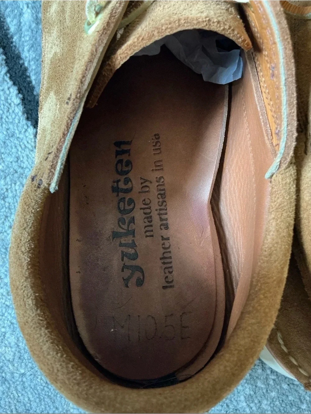 Size 10.5E - Yuketen Angler Moc Hex Eye FO G Brown Leather Moccasin Shoes